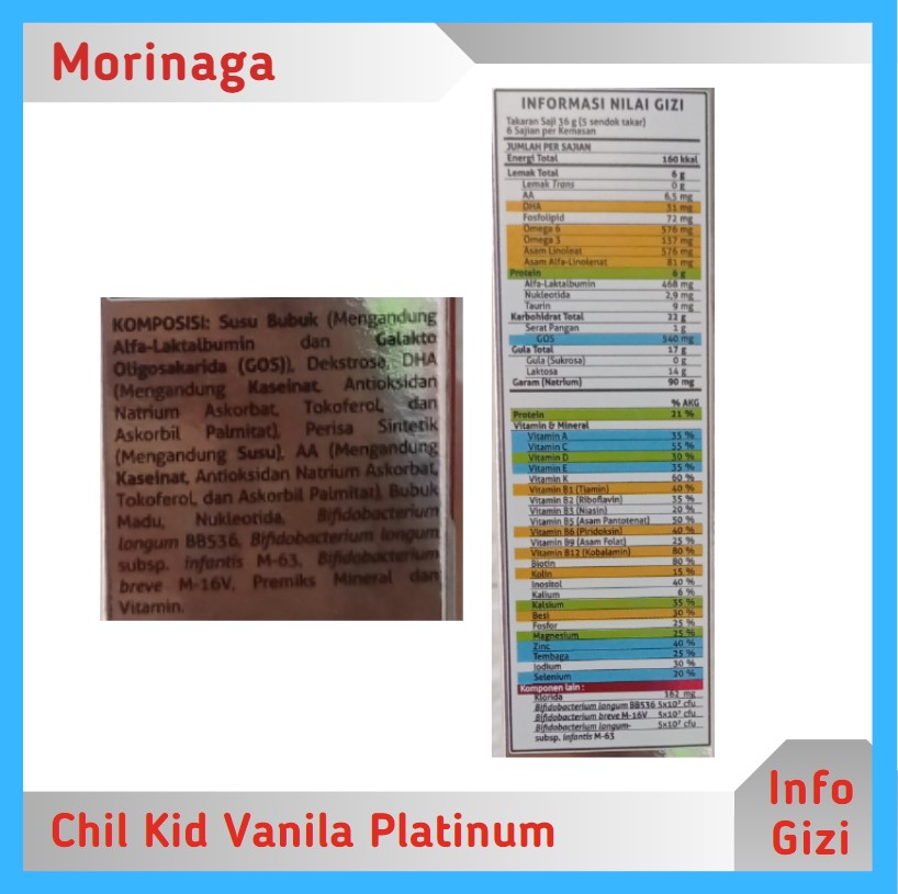Morinaga Chil Kid Platinum Vanila komposisi nilai gizi