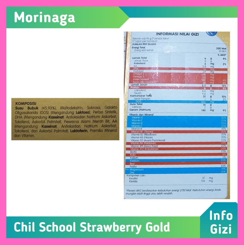 Morinaga Chil School Gold Strawberry komposisi nilai gizi