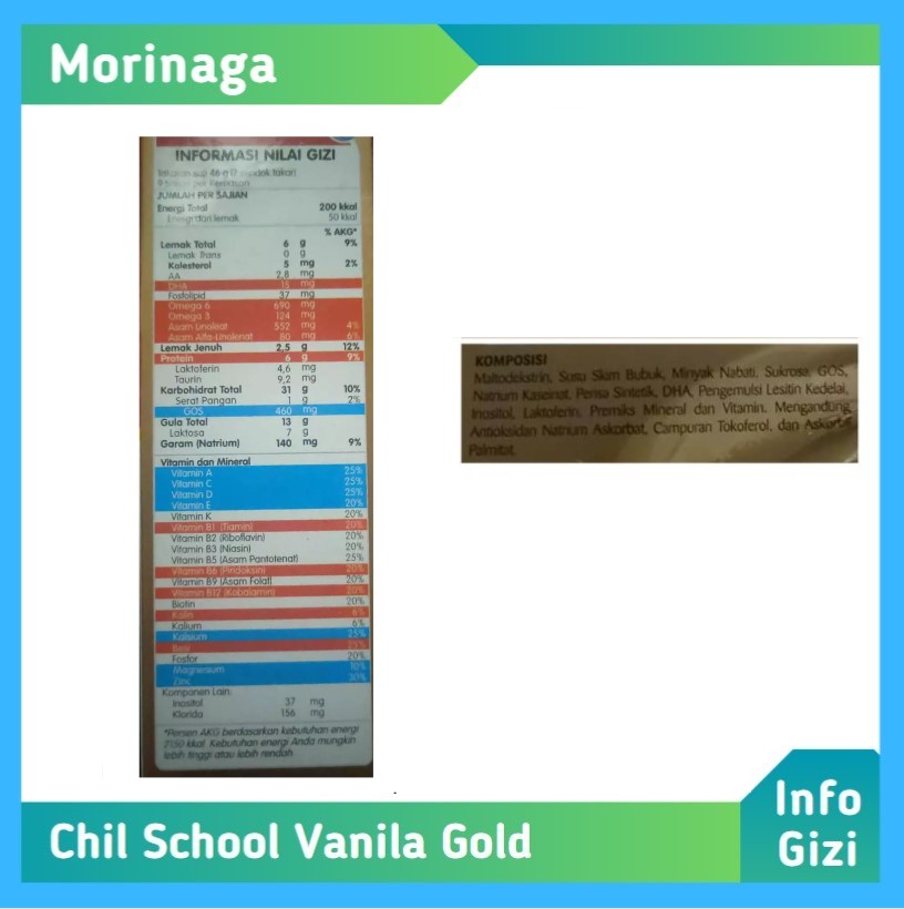 Morinaga Chil School Gold Vanila komposisi nilai gizi