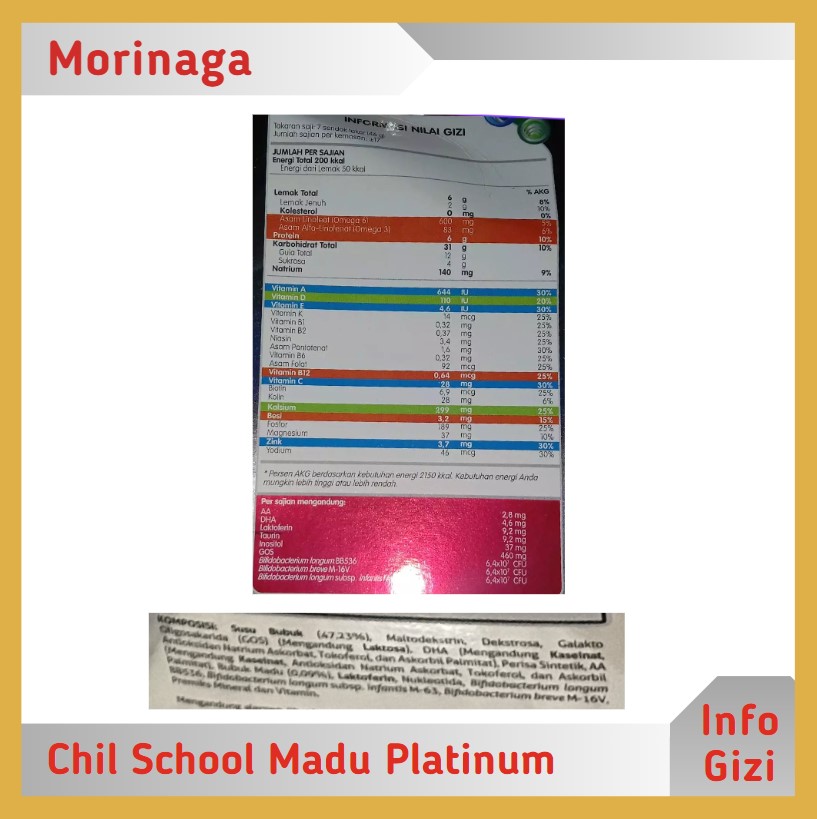 Morinaga Chil School Platinum Madu komposisi nilai gizi