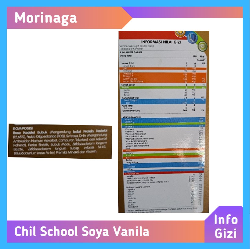 Morinaga Chil School Soya Vanila komposisi nilai gizi