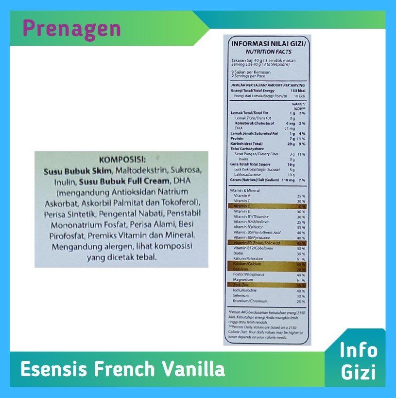 Prenagen Esensis French Vanilla komposisi nilai gizi