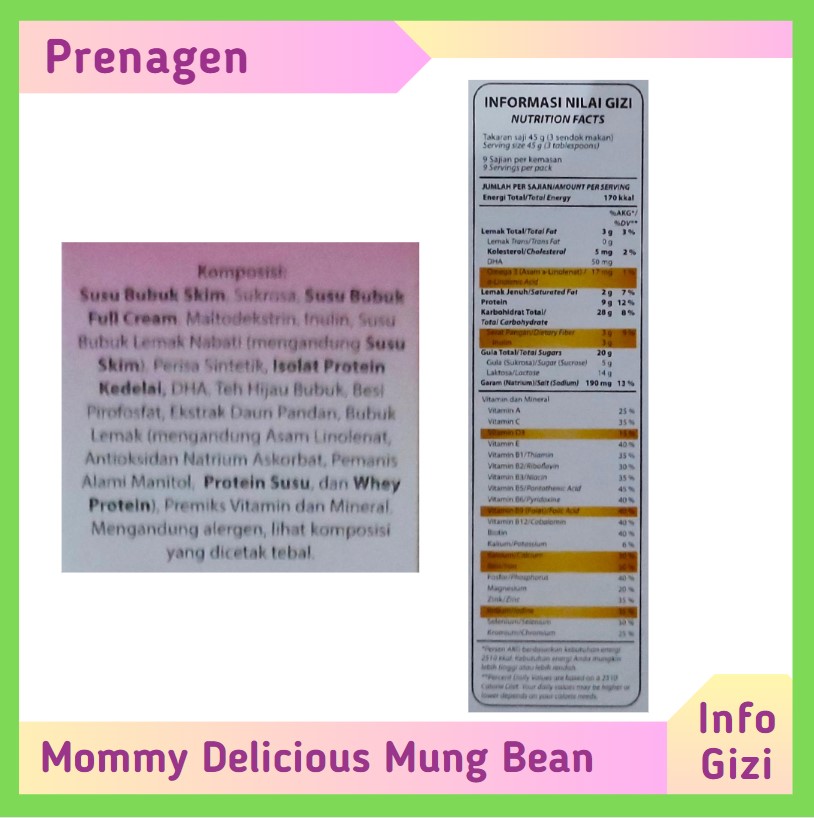 Prenagen Mommy Delicious Mung Bean komposisi nilai gizi