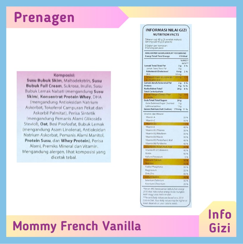 Prenagen Mommy French Vanilla komposisi nilai gizi