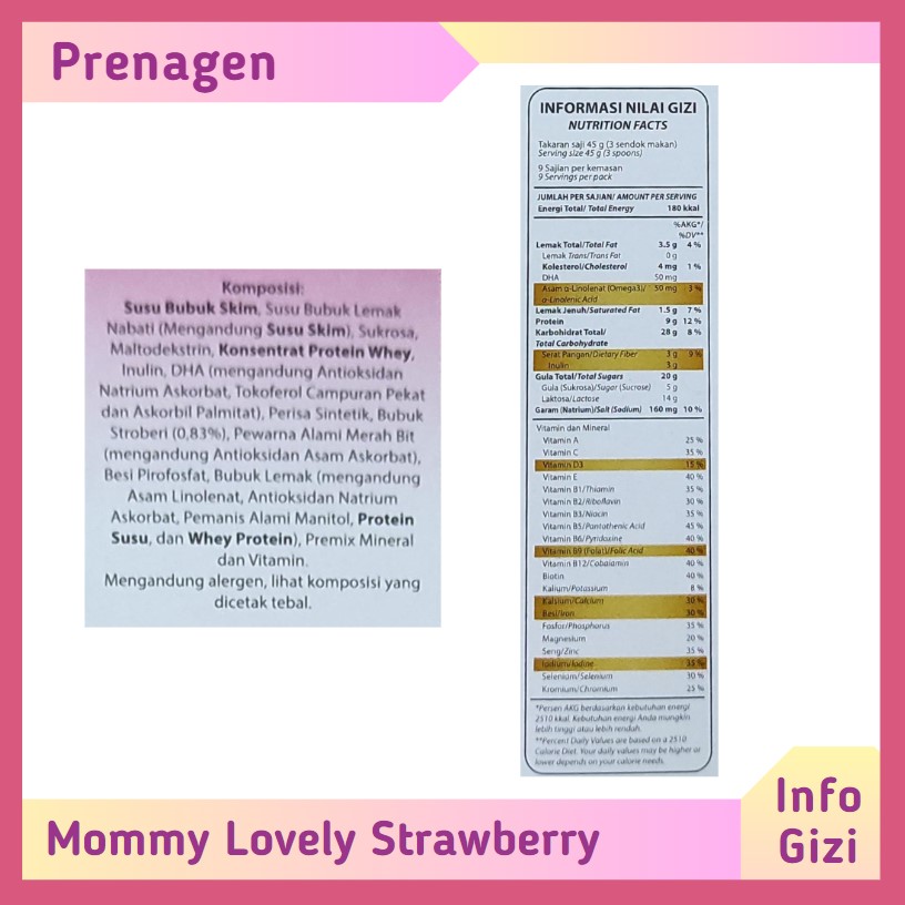 Prenagen Mommy Lovely Strawberry komposisi nilai gizi