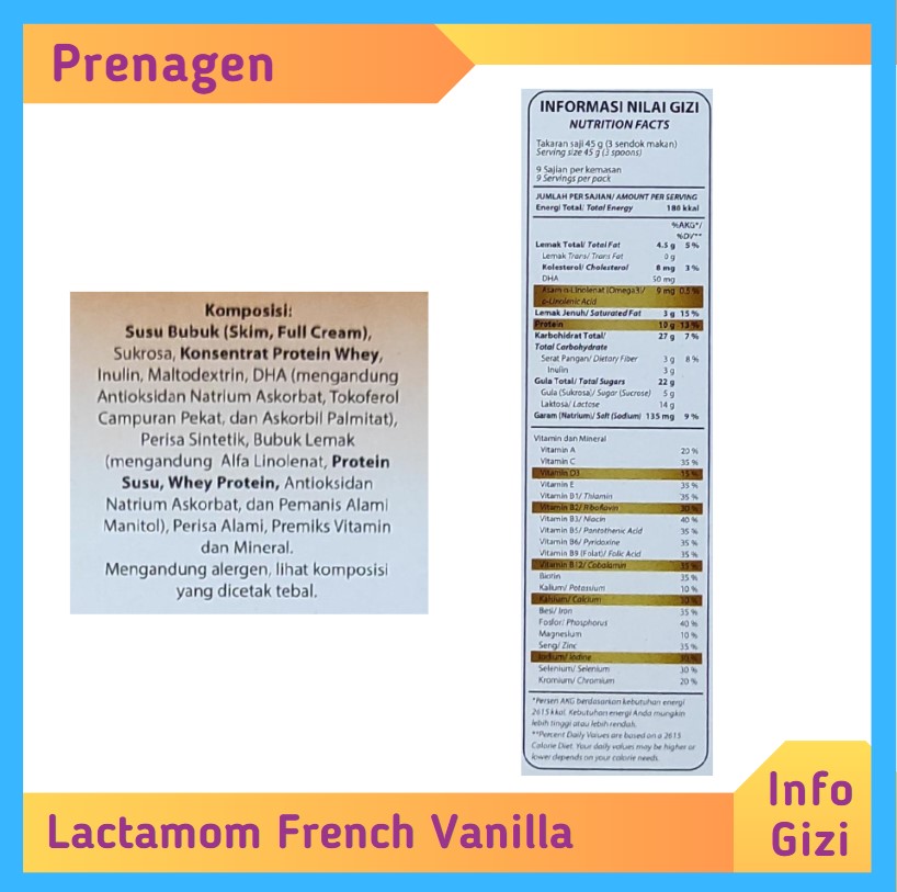 Prenagen Lactamom French Vanilla komposisi nilai gizi