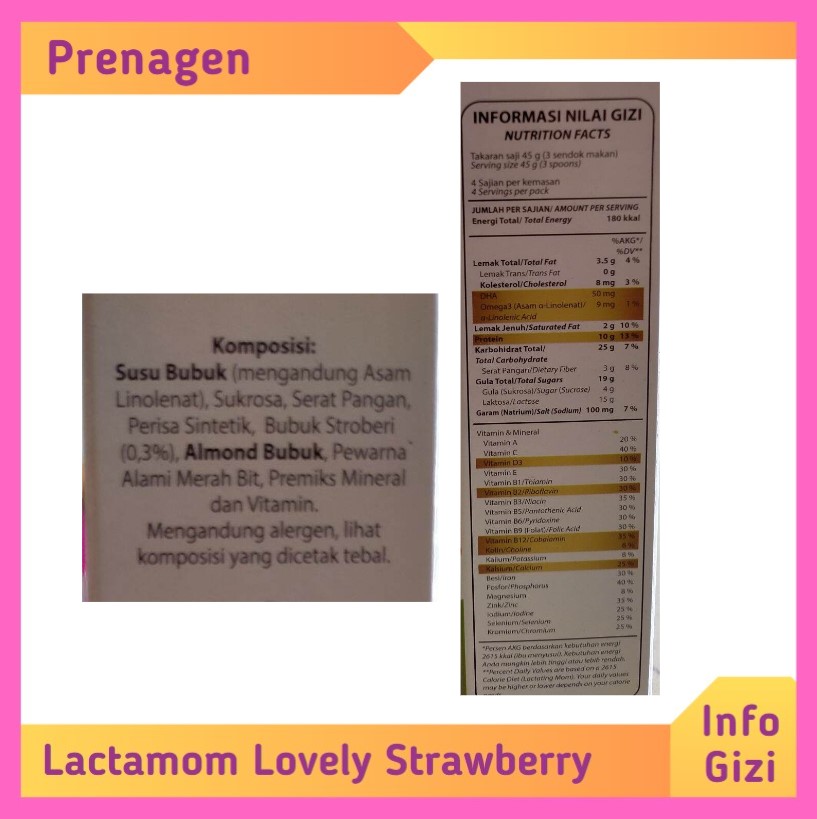 Prenagen Lactamom Lovely Strawberry komposisi nilai gizi