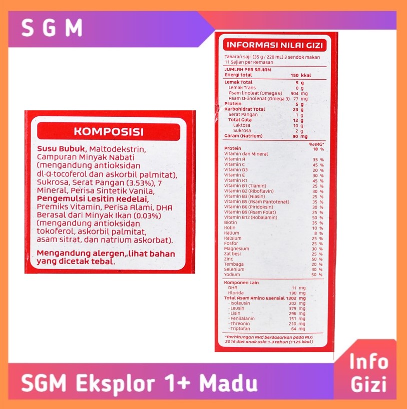 SGM Eksplor 1+ Madu komposisi nilai gizi