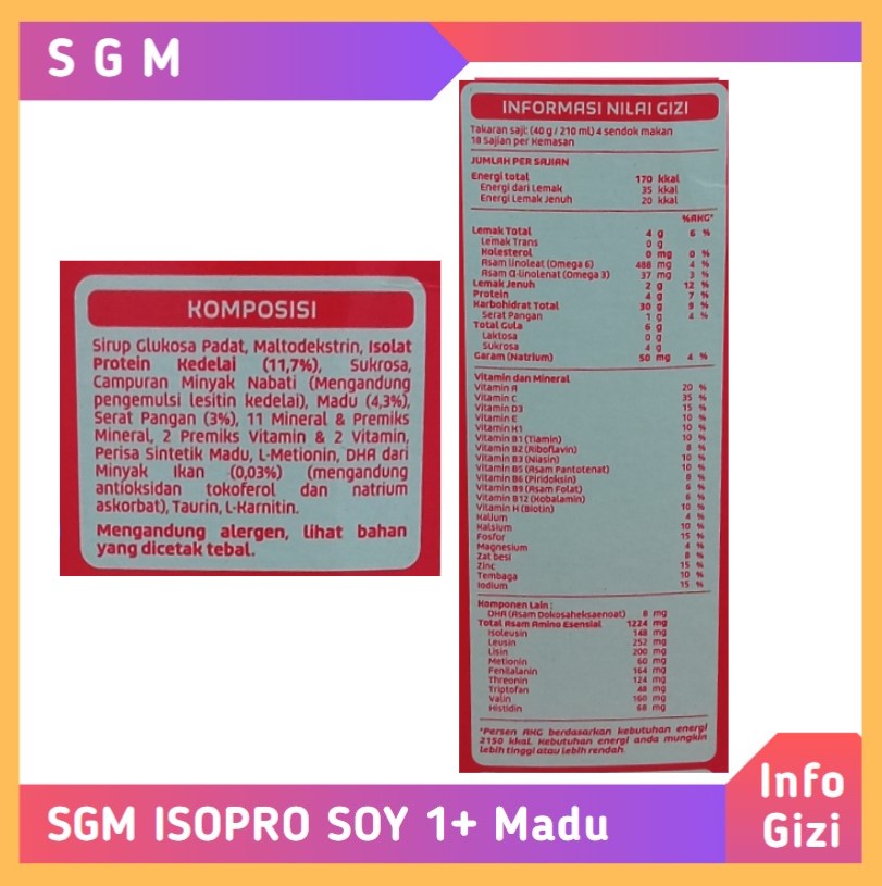 SGM Eksplor 1+ Isopro Soy Madu komposisi nilai gizi