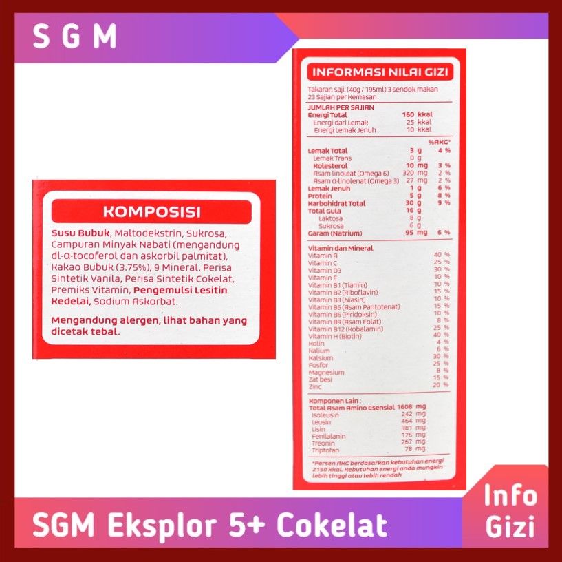 SGM Eksplor 5+ Cokelat komposisi nilai gizi
