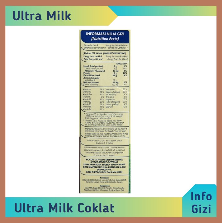 Ultra milk Cokelat komposisi nilai gizi